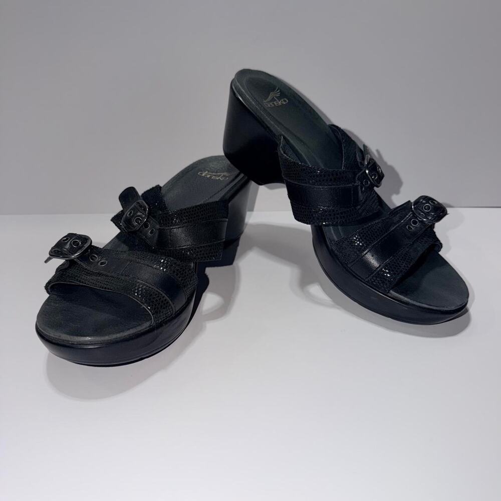 Black leather Dansko "Jessie" mules